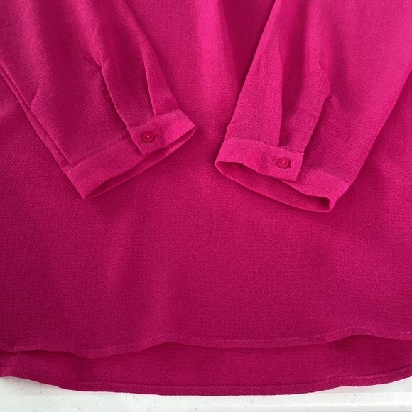 Adrianna Papell Hot Pink V-Neck Long Sleeve Tunic Blouse Semi-Sheer Lightweight - Picture 14 of 15